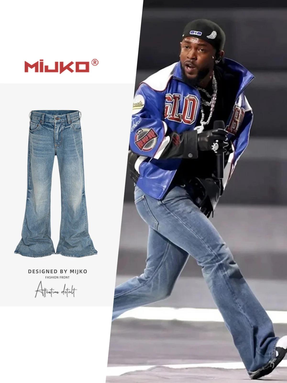 MIJKO Harajuku Streetwear lavé Vintage solide jean hommes Y2K droit Baggy Flare pantalon unisexe déc