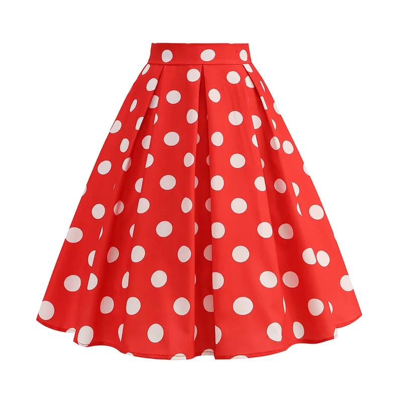 Jupes d'été Vintage pour femmes, taille haute, imprimé à pois, rouge, blanc, noir, élégante, tunique