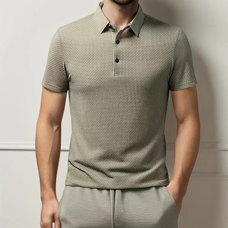 Nouveaux hommes d'affaires décontracté à manches courtes fleur d'os couleur unie POLO mode respirant