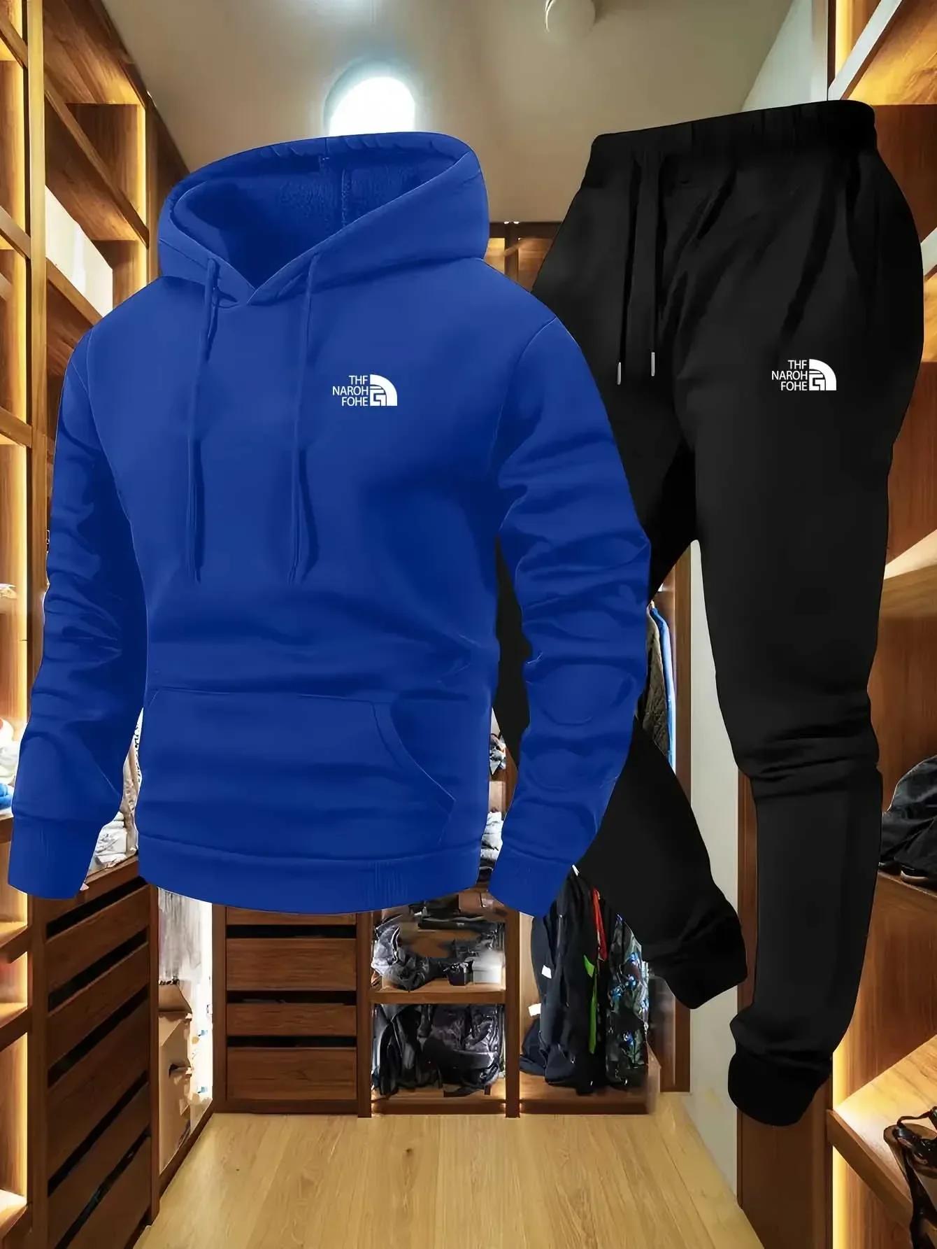 Ensemble décontracté deux pièces pour homme, automne et hiver, sweat-shirt à capuche et pantalon ave