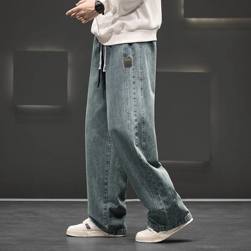 Jean de lavage à jambes larges pour homme, pantalon neutre, couleur unie, ample, décontracté, droit,