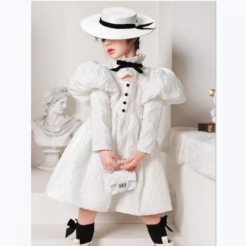 Nouvelle Robe de Princesse Blanche pour Filles 2026, Tenue de Soirée Élégante Rétro pour Piano, Robe