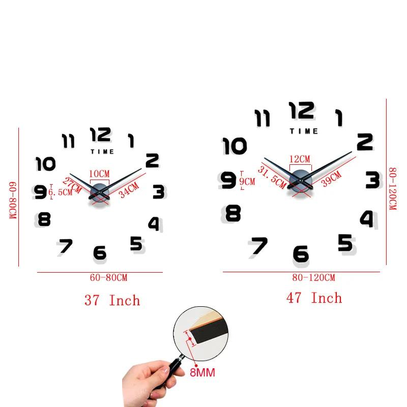 Horloge Murale Grande Taille Design Moderne 2026, Horloge à Quartz 3D DIY, Autocollants Miroir Acryl