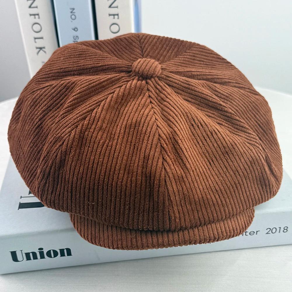 Casquettes d'hiver rétro pour hommes, chapeau de journal en velours côtelé, casquette plate pour hom
