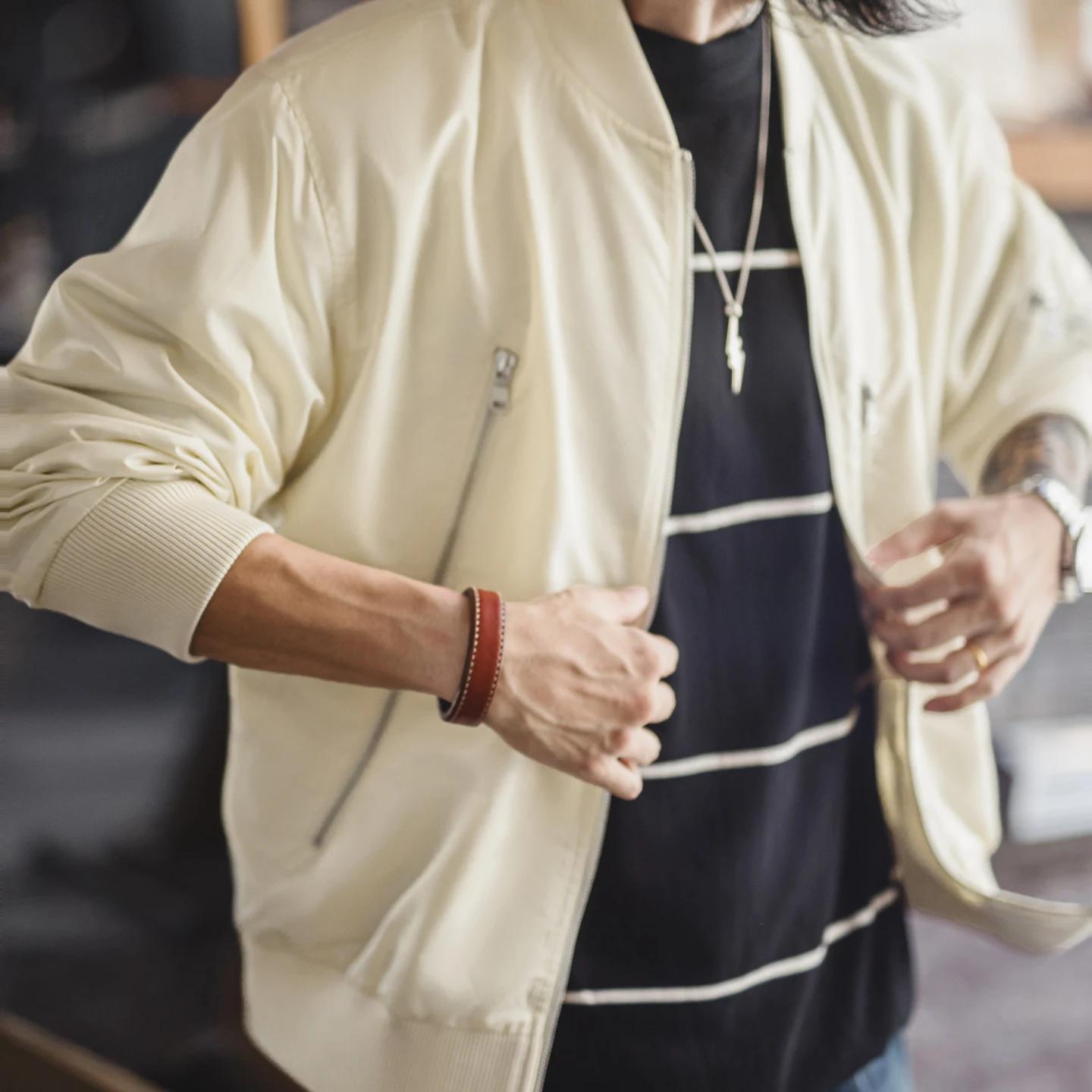 Maden – veste de pilote Vintage L2B pour hommes, blanche, légère, bombardier de vol, courte, fermetu