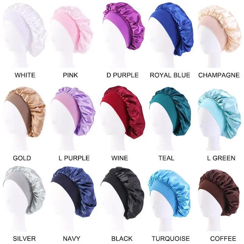 Bonnet de Nuit en Satin à Bords Larges pour Femme, Unisexe, Bande artificiel astique, Soins Capillai