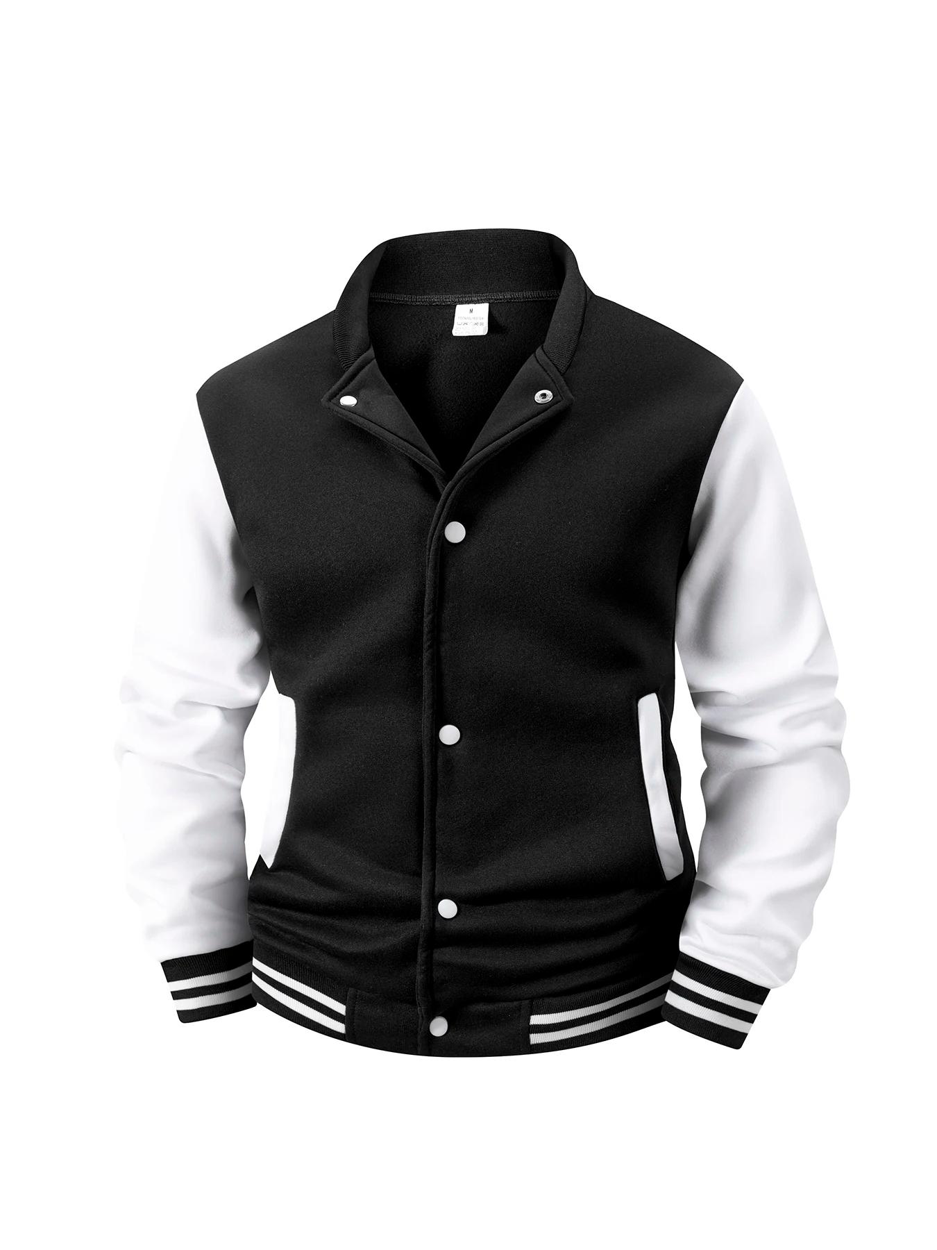 Veste universitaire doublée polaire pour hommes, automne hiver, bloc de couleur chaud, veste de Base