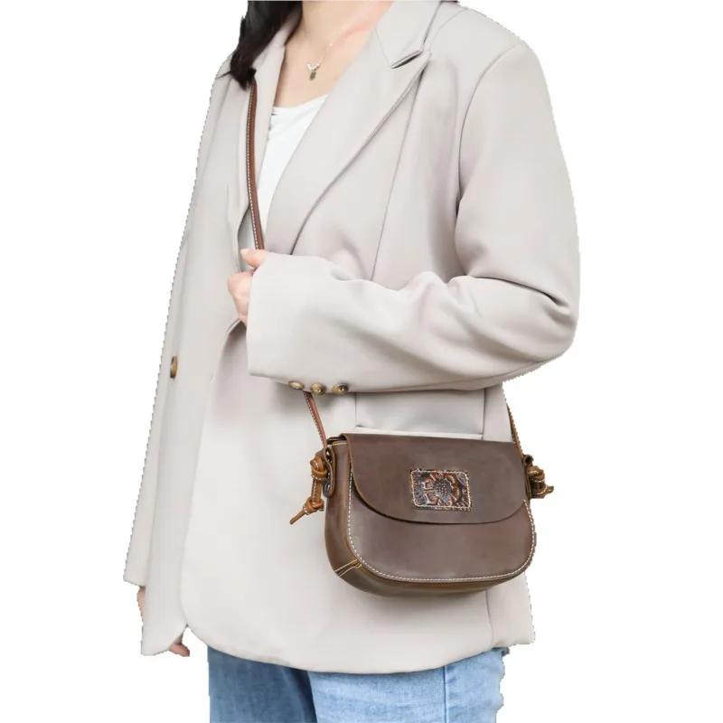 Sac à main pour femme en cuir Crazy Horse Johnature 2026 Nouveau sac bandoulière petit sac rétro en 
