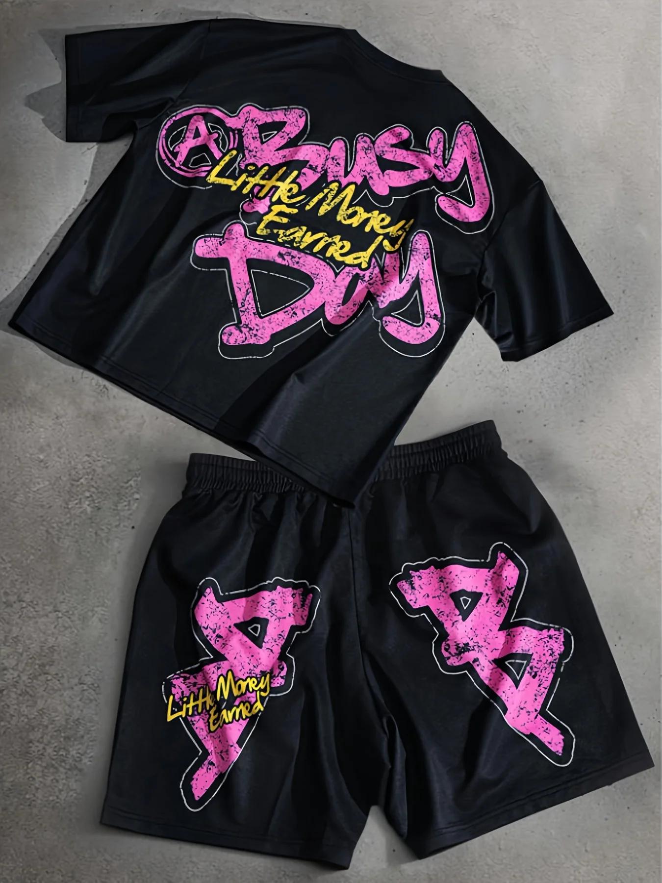 Ensemble T-shirt et short à col rond pour hommes, imprimé Graffiti personnalisé, confortable et resp