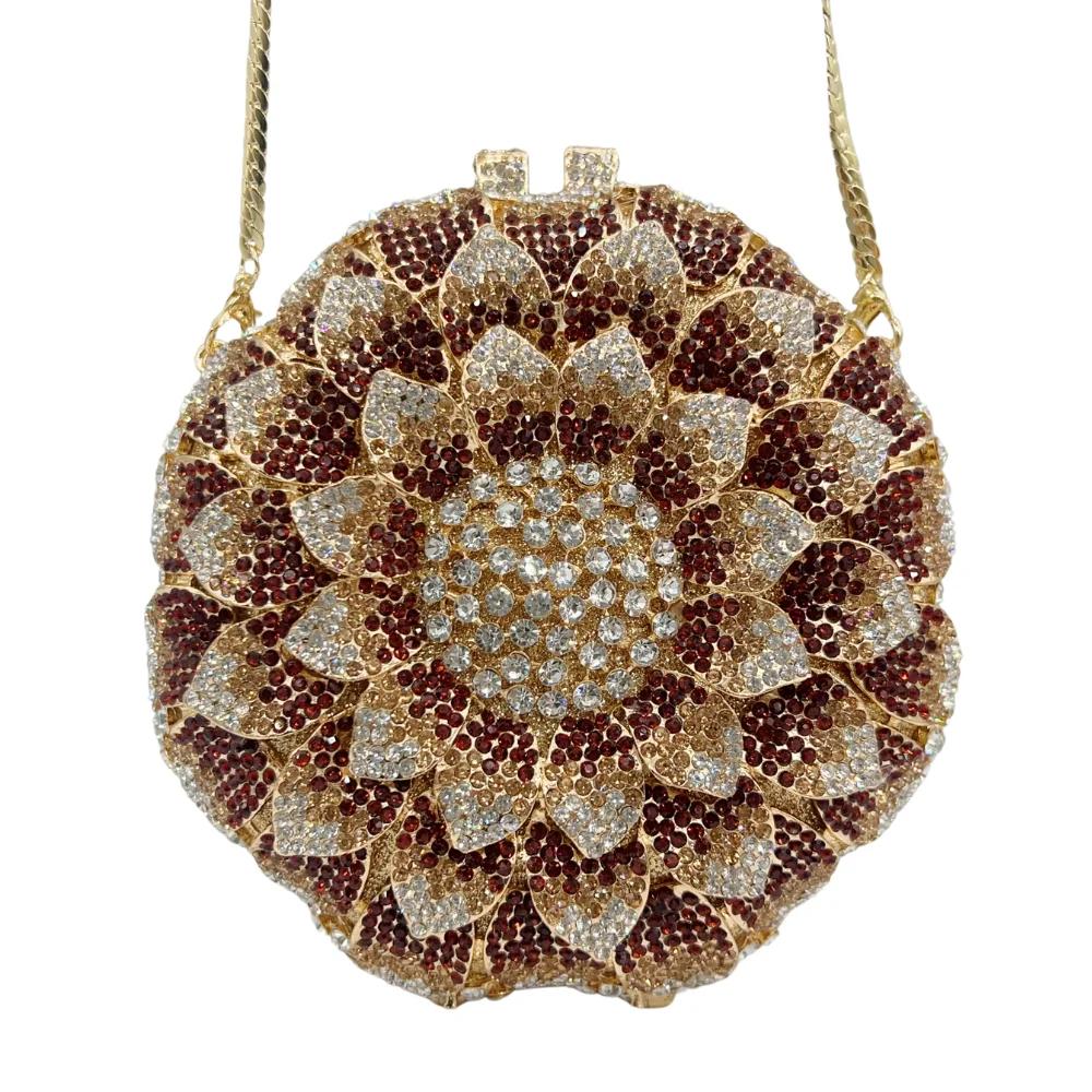 Sac de soirée de mariage pour femmes, de luxe, en forme de tournesol, creux, pavé complet, perles sc