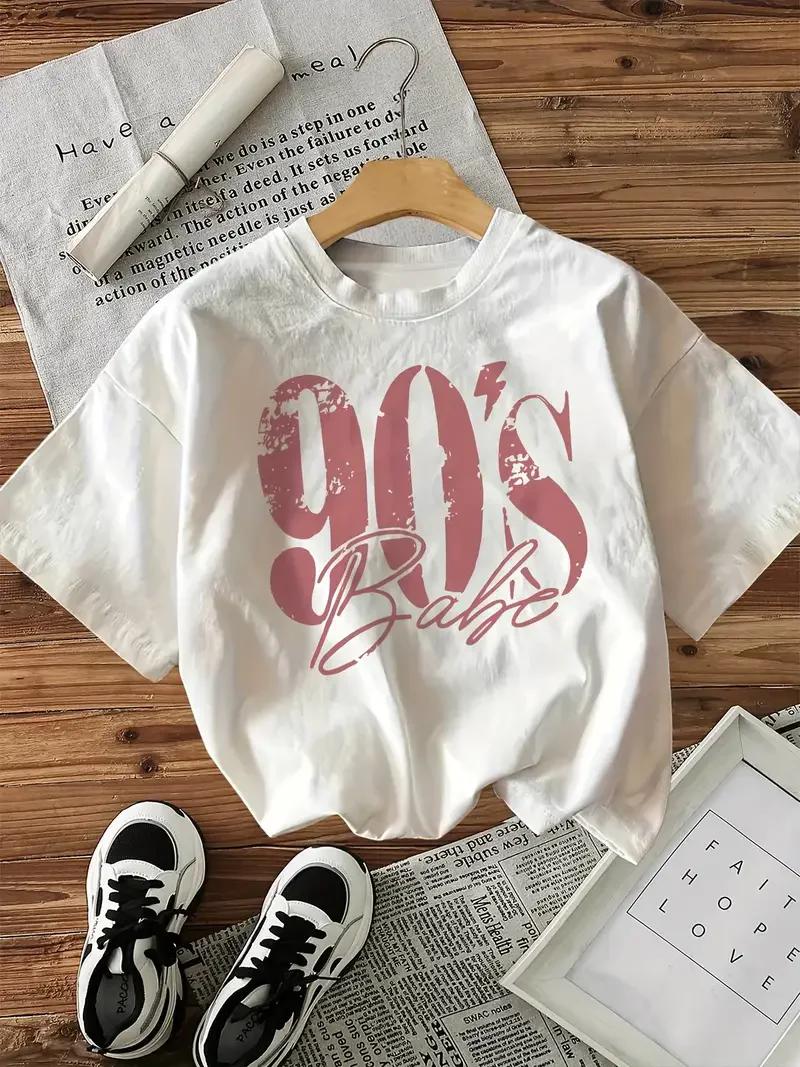 Lettre imprimée années 90 filles 100% coton graphique T-Shirts femmes T-Shirts hauts femmes vêtement