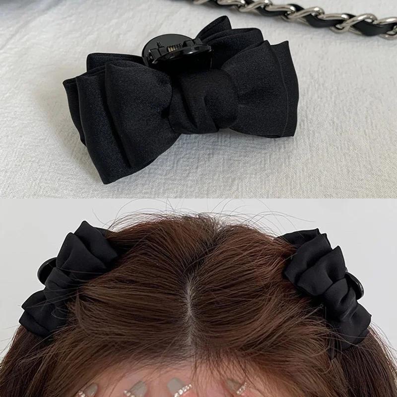 Pince à cheveux avec nœud noir pour femmes et filles, pince latérale pour la front, princesse, petit