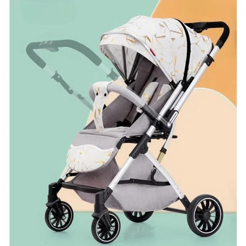 Poussette bébé à quatre roues, légère et bidirectionnelle, haute vue, peut s'asseoir ou s'allonger, 