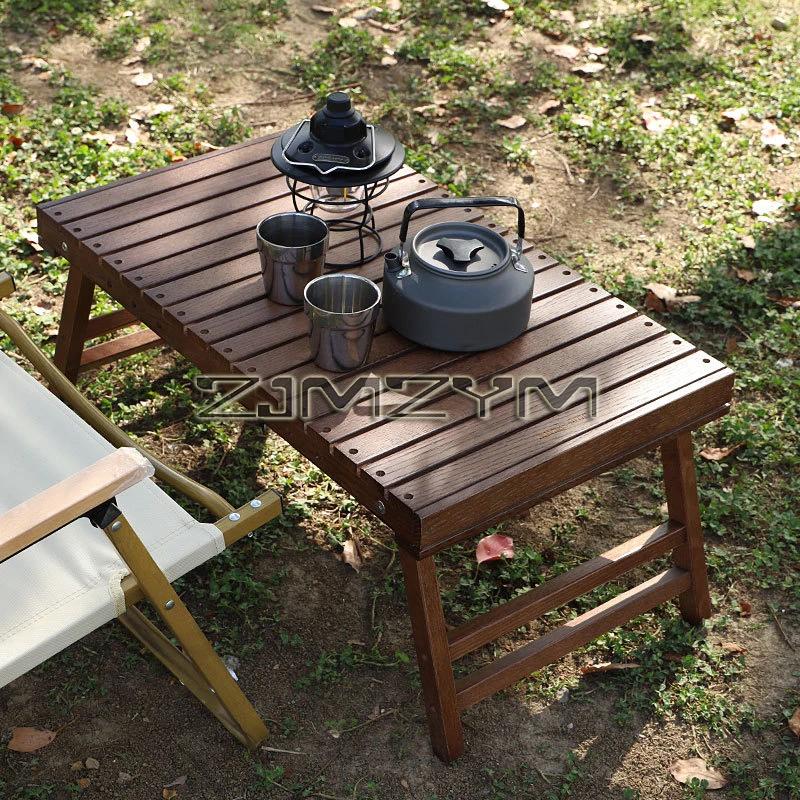 Table d'extérieur pliante en bois massif, Portable, pour Camping, randonnée, Barbecue, petite Table,
