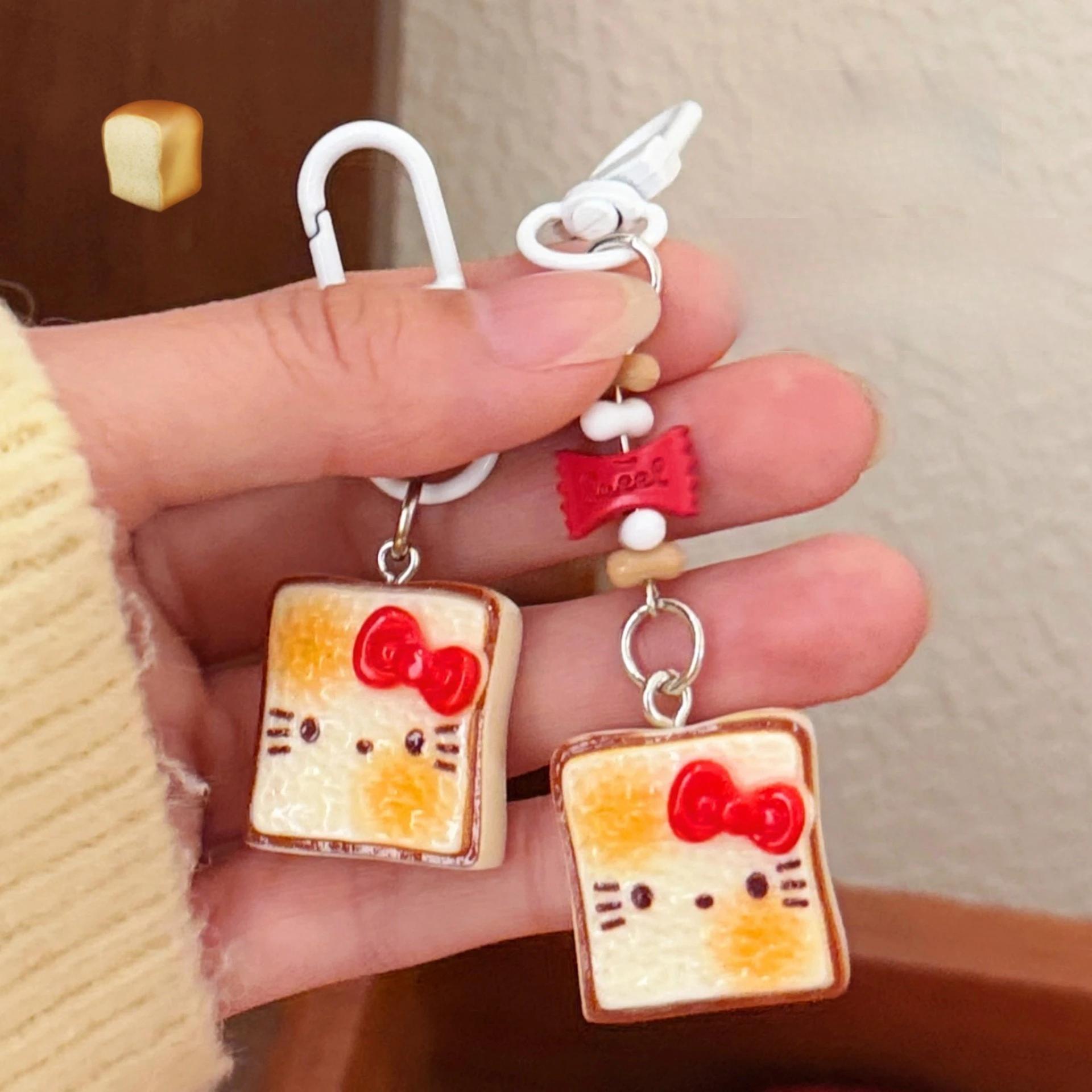 Sanrio – porte-clés Hello Kitty en forme de Toast, mignon et créatif, pendentif de chat, décoration 