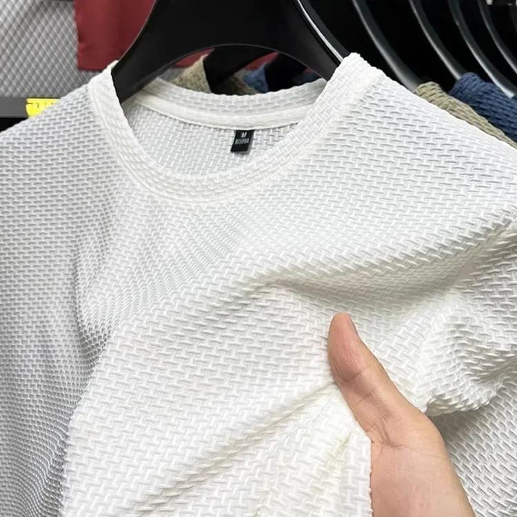 T-shirt d'été en maille de soie glacée pour homme, col rond, manches courtes, nouvelle collection 20