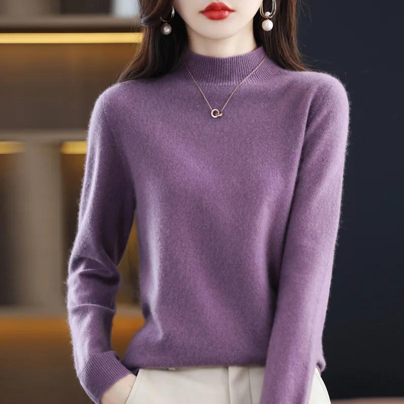 Pull en cachemire 100% laine mérinos pour femme, pull à manches longues et col semi-haut, nouveau pu