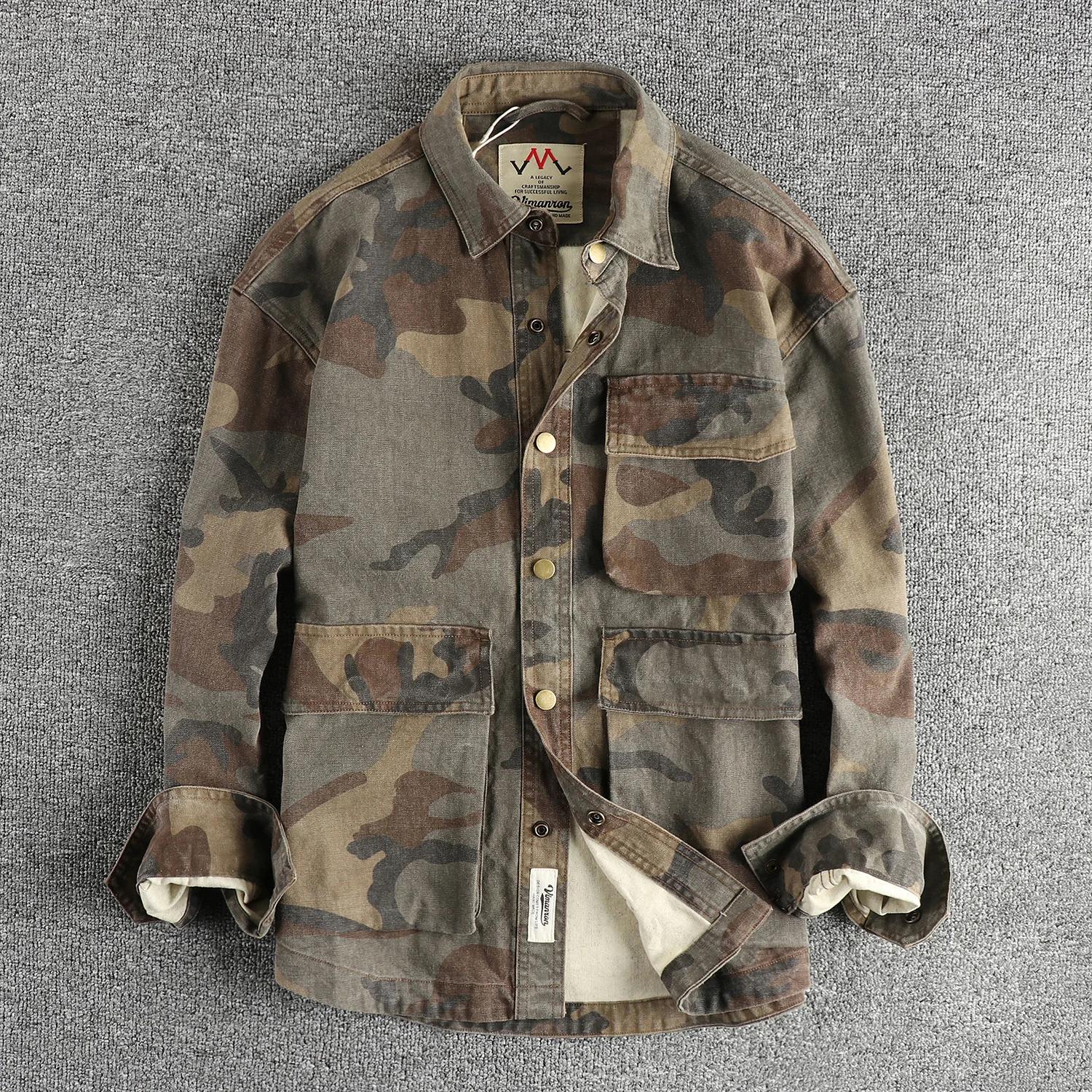 Chemise cargo tissée à la voile de perles de coton, conception de poche tridimensionnelle, éventail 