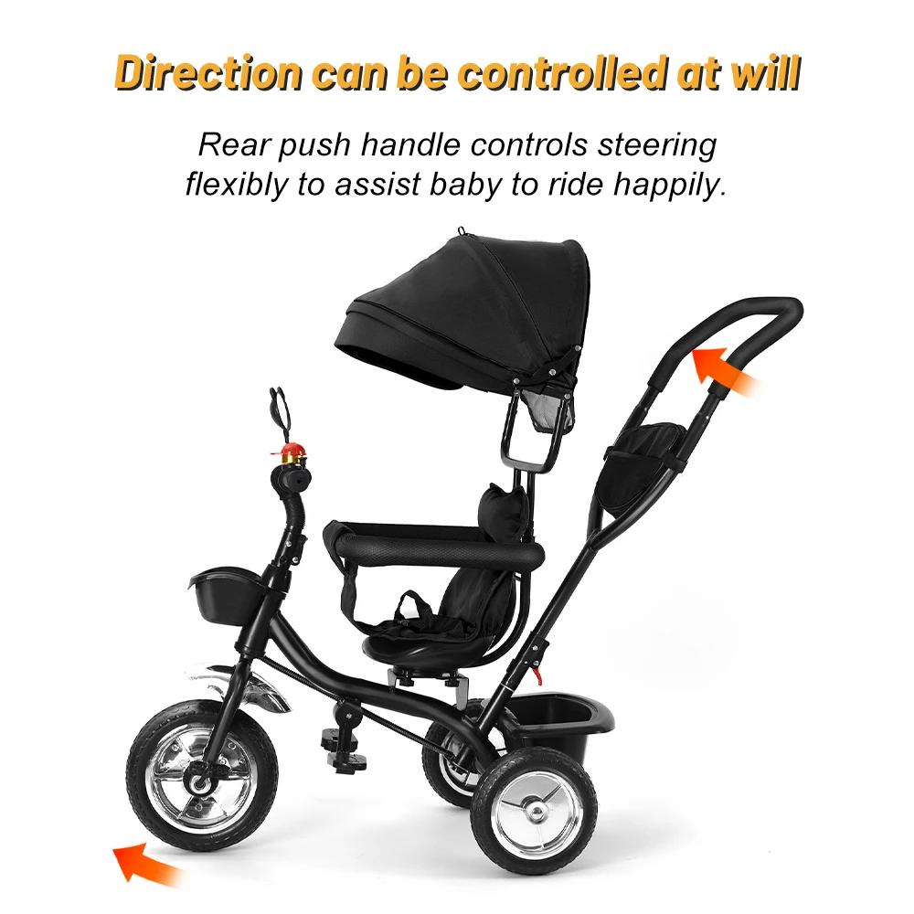 Tricycle bébé évolutif 1 à 5 ans, vélo pour les enfants plus âgés, siège réversible, grand panier et