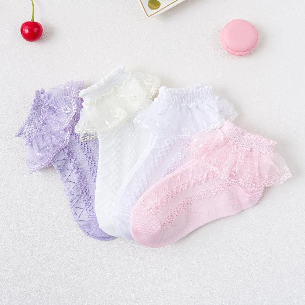4 paires de chaussettes à volants en dentelle pour filles, respirantes, confortables, adorables, Sty
