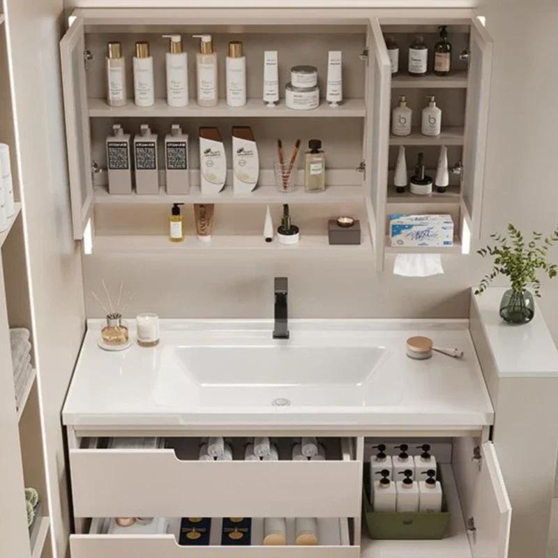 Miroir étroit blanc armoires de salle de bain placard de rangement lavabo intelligent armoires de sa