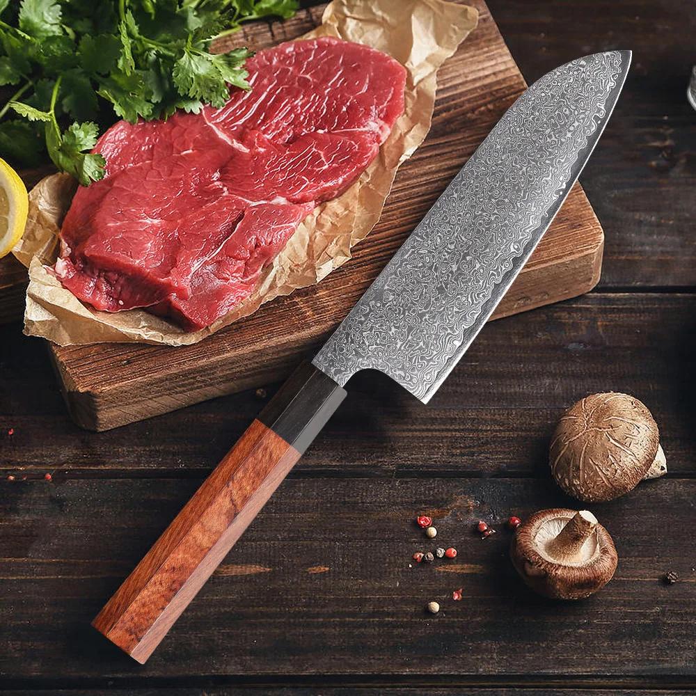 TURWHO – couteau Santoku de 7 pouces, couteaux de Chef de cuisine en acier damas, lame tranchante fa