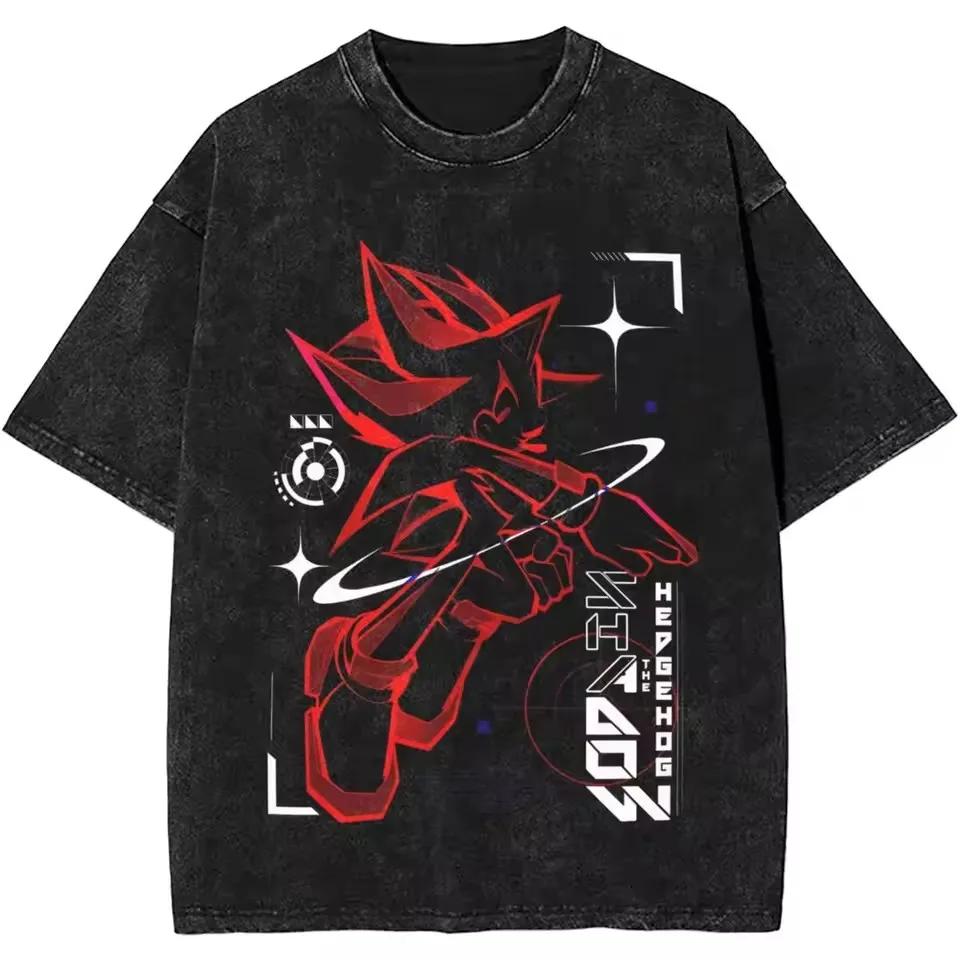 Japonais ombres hérisson lavé à manches courtes col rond Y2k T-Shirt hommes vêtements nouveau dans l
