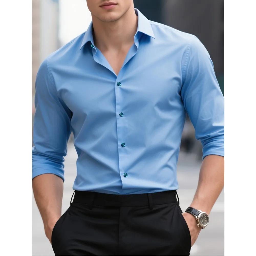 FGKKS nouveaux hommes chemise flambant neuf couleur unie à manches longues tissu élastique hommes pl