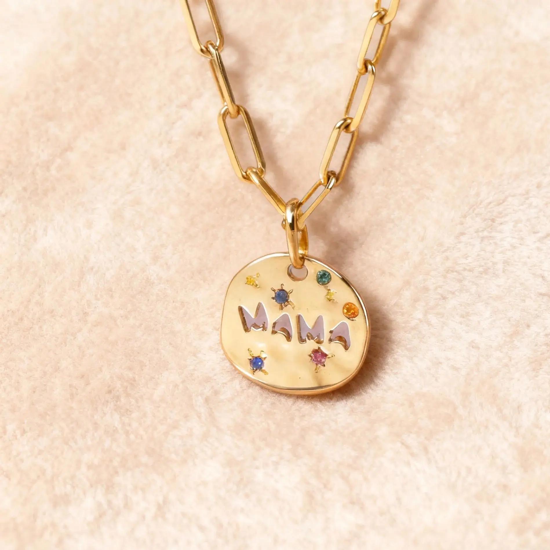 Collier pendentif MAMA pour maman grand-mère, pendentif tarot d'ange gardien rond irrégulier en acie