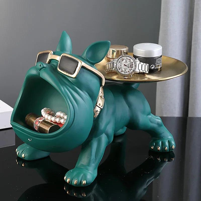 30 cm/11.8 pouces décor à la maison bouledogue Figurine chien Statue clé boîte de rangement Animal o
