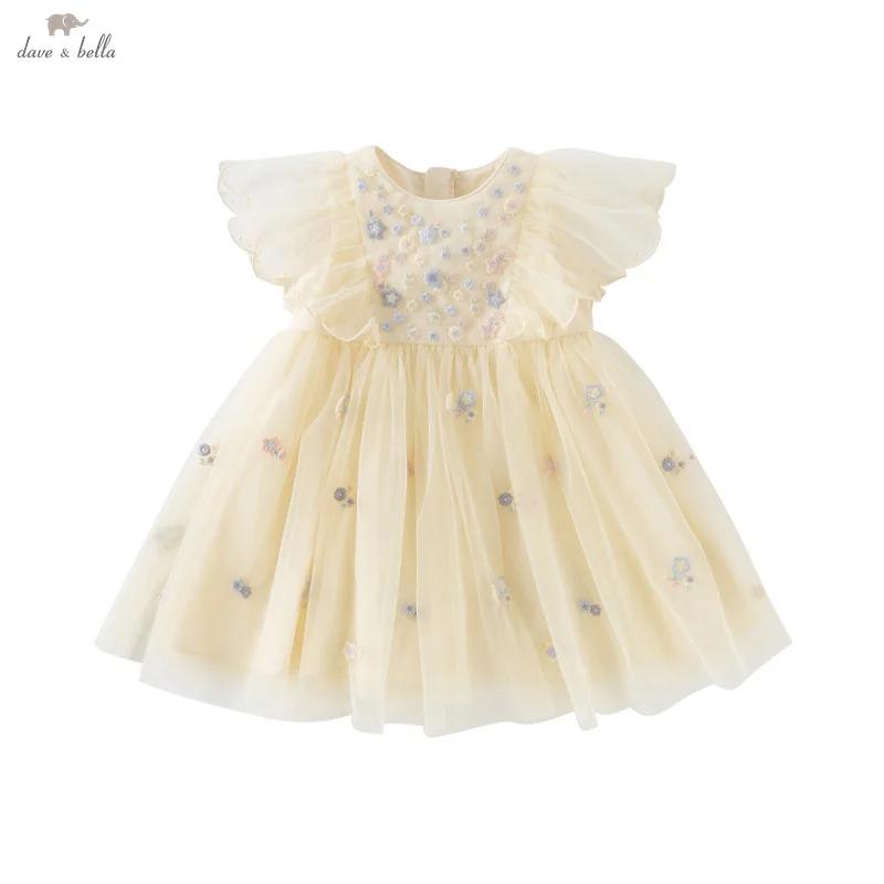 Dave Bella été filles bébé princesse robe charme élégant mignon maille brodé robe florale fête douce