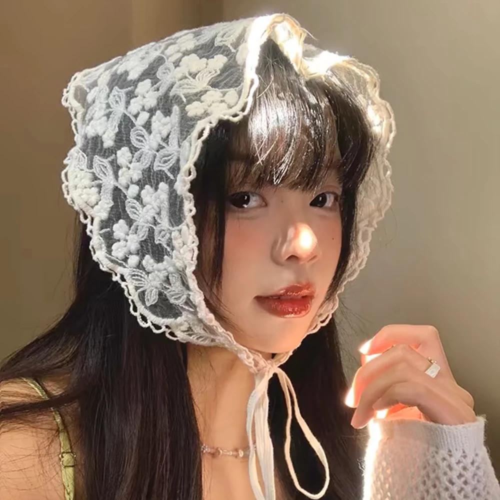 Bandana en dentelle florale pour femme, bandeaux de sauna tissés, écharpe turban, accessoires de che