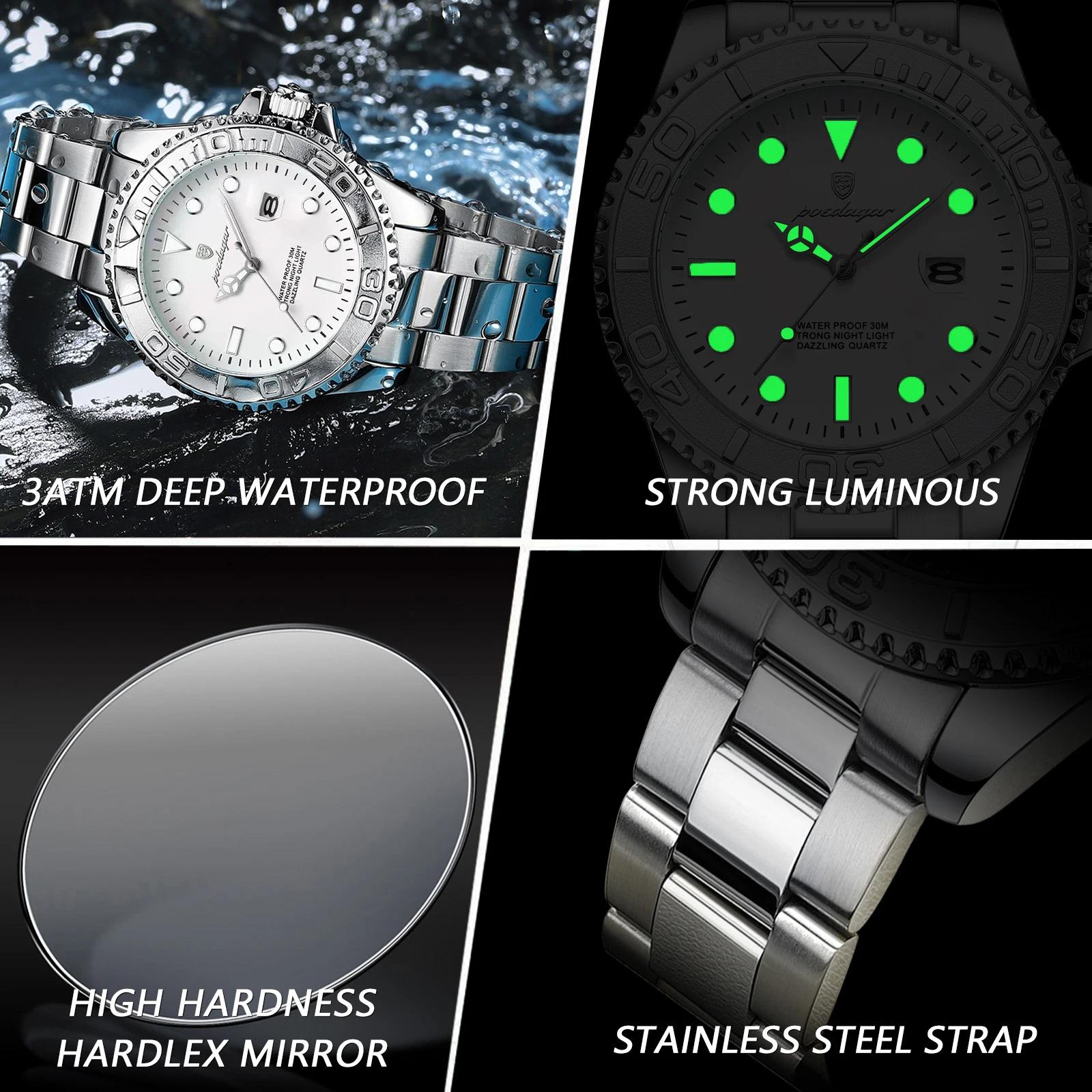 Montre-bracelet homme POEDAGAR, mode décontractée, étanche, lumineuse, date, montre homme élégante, 