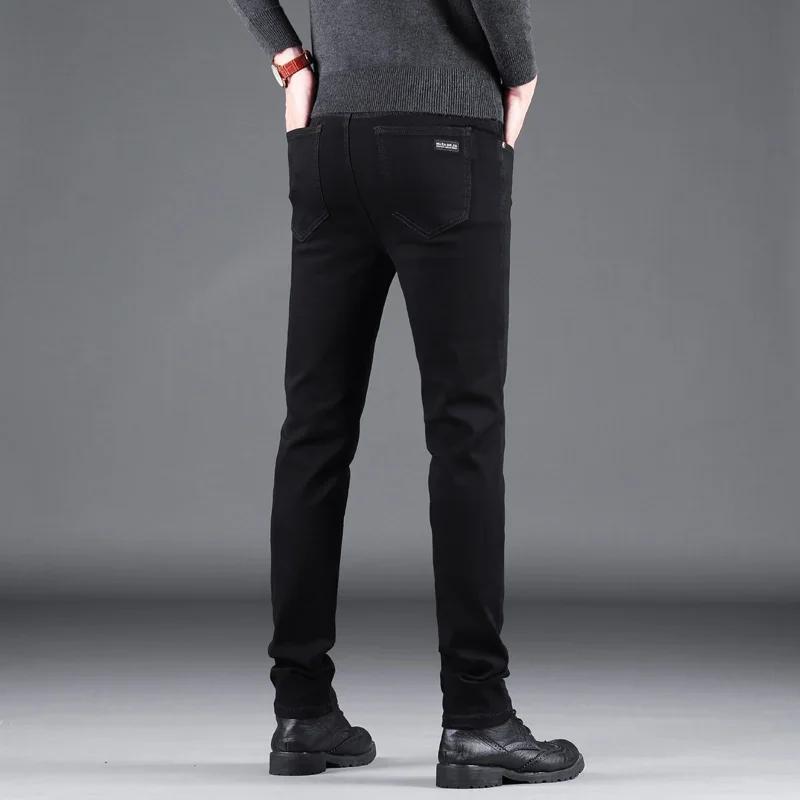 Jean Slim noir pur pour hommes, pantalon droit élastique, mode Business, loisirs, Vintage coréen, De