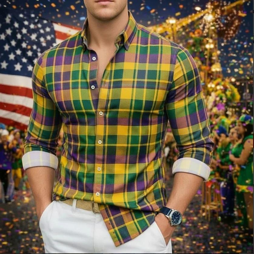 Chemise à manches longues pour homme, tendance, nouvelle, imprimée en 3D avec un motif à carreaux, a