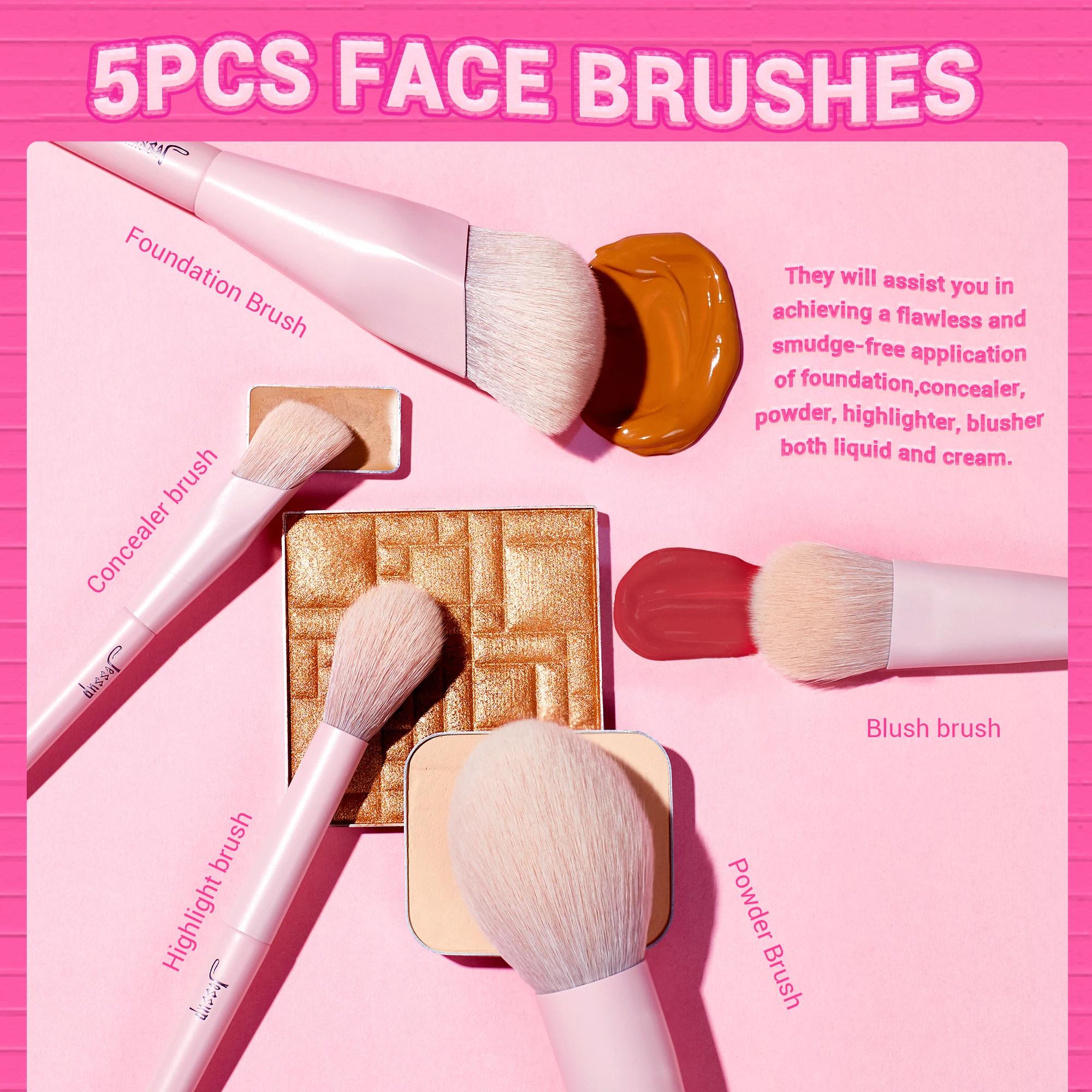 Jessup-Ensemble de pinceaux de maquillage roses, 14 pièces, premium, vegan, fond de teint, blush, fa