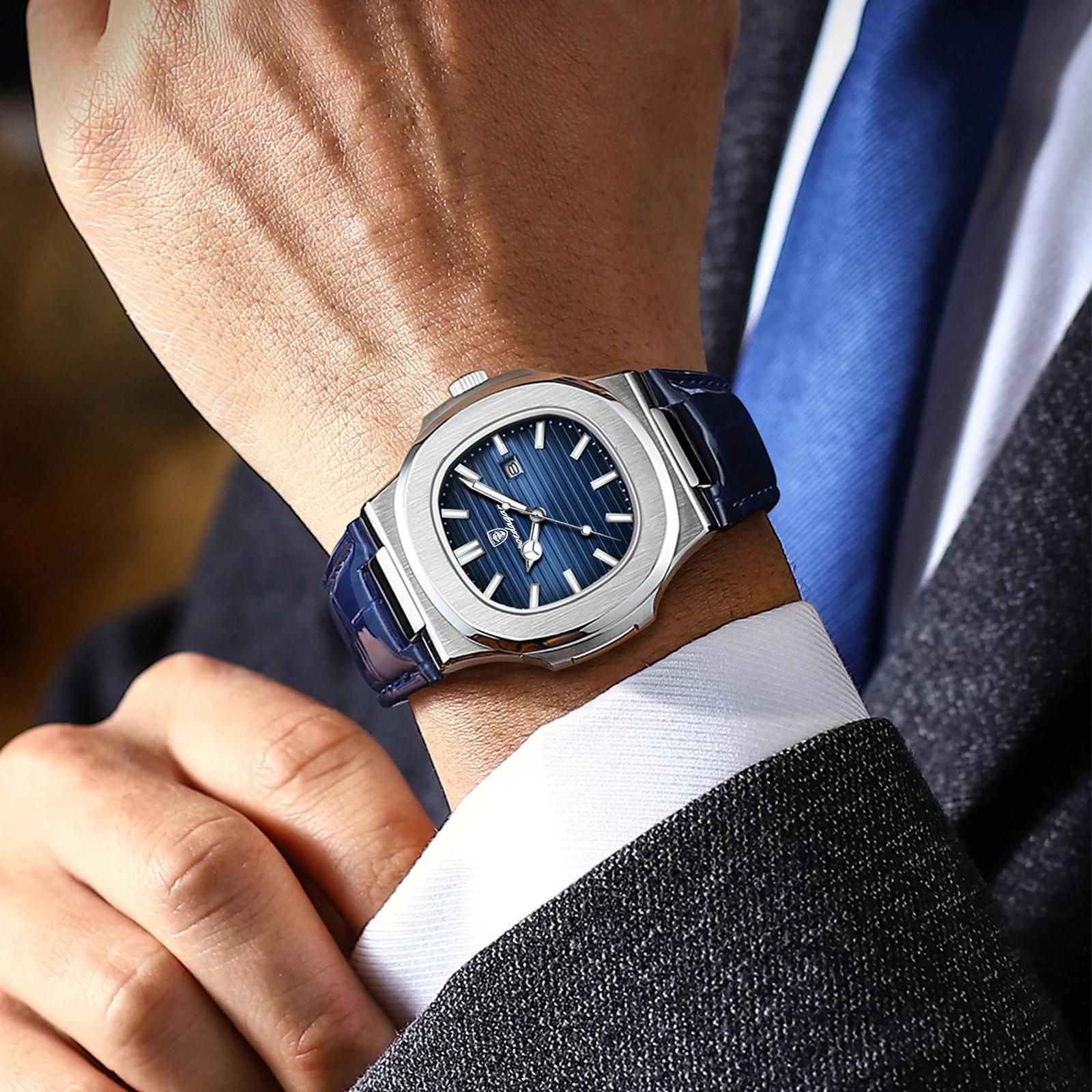 POEDAGAR Top carré homme montre Date étanche lumineux luxe hommes montre-bracelet de haute qualité e