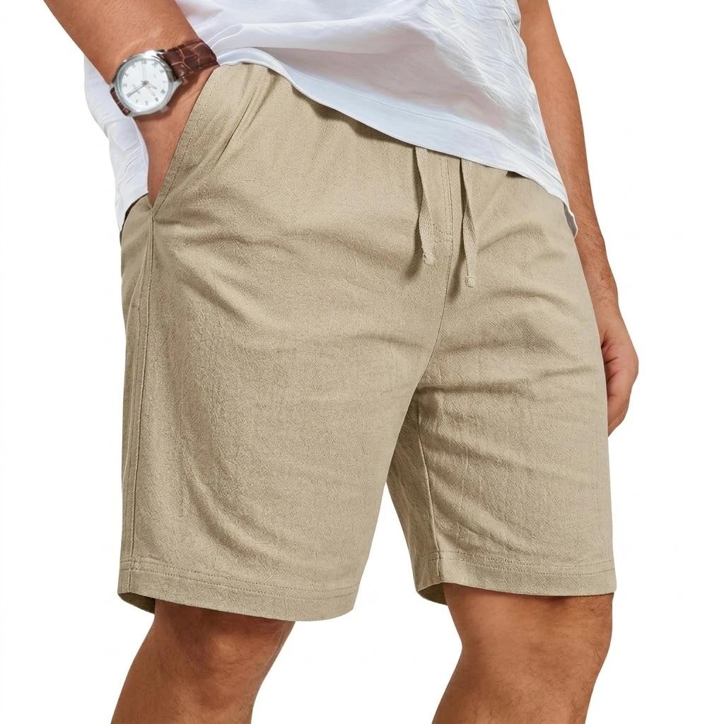Nouveau short décontracté pour homme en lin uni léger, style gym, plage, hawaïen, ample, en coton, g