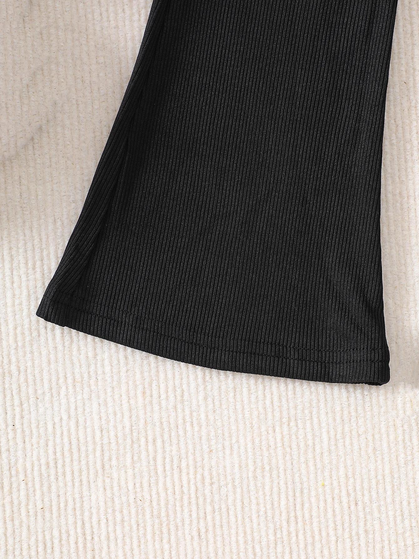Pantalon évasé pour filles avec dentelle, 3-10 ans, en tissu côtelé confortable, printemps-automne, 