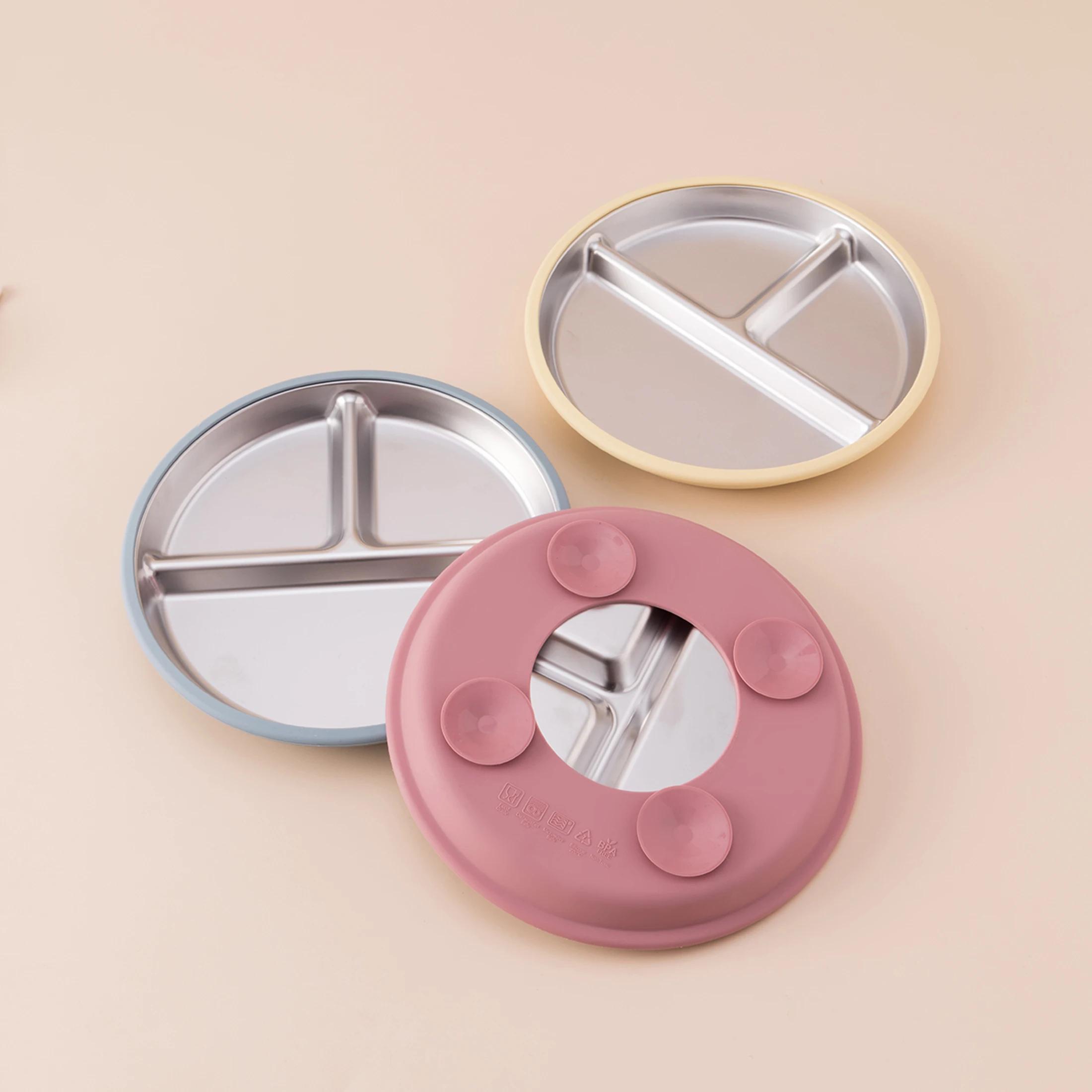 Assiettes à vaisselle en acier inoxydable, ensemble d'alimentation pour bébé avec bol à ventouse en 