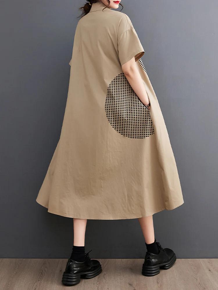 Robes chemises amples à manches courtes imprimées vintage pour femmes – Tenue décontractée longue et