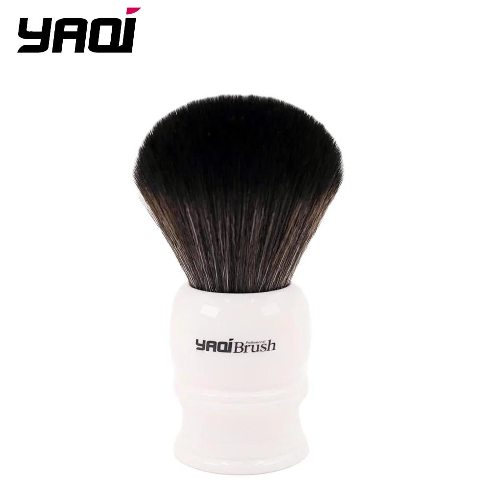 Yaqi – brosse à poils synthétiques, 30mm, avec poignée blanche et nœud noir, pour rasage