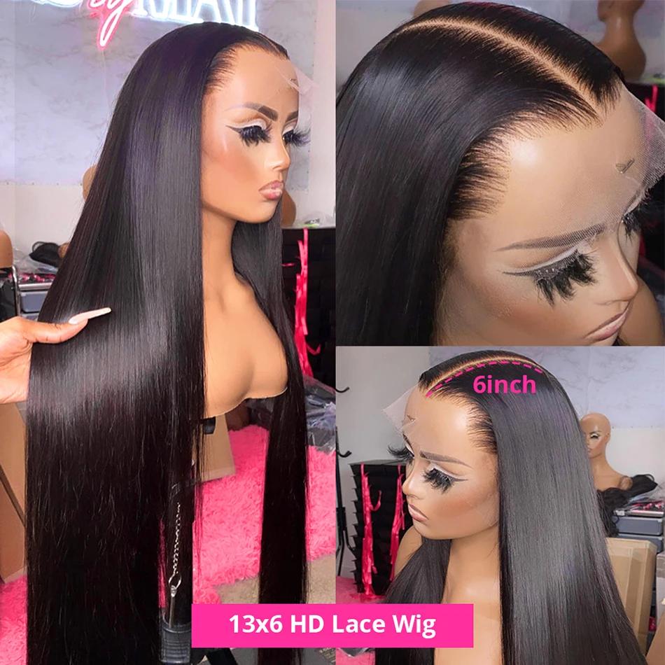 Wiggogo 250 densité Hd dentelle frontale perruque os droit perruques de cheveux humains 30 pouces Hd