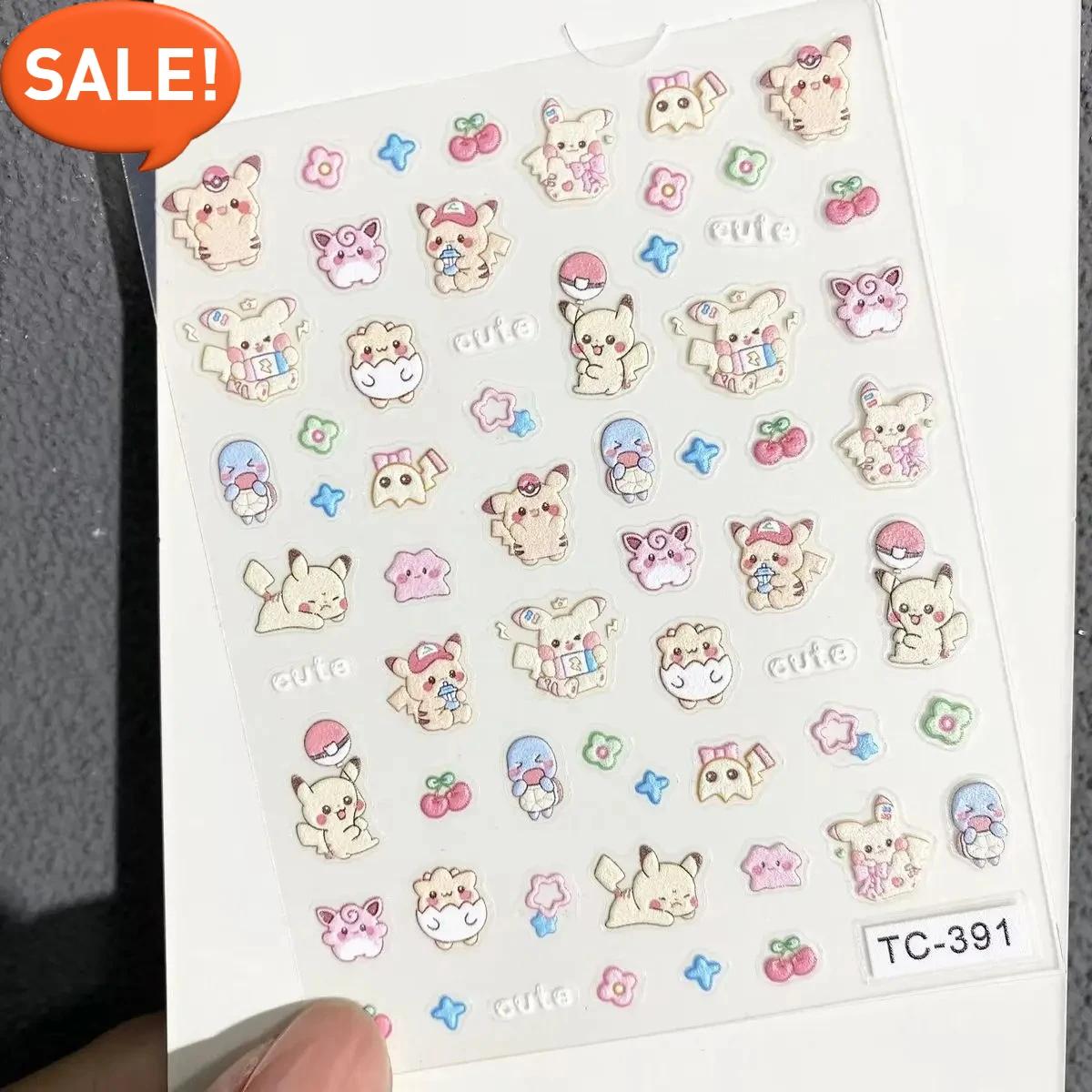Autocollants pour ongles Pokemon Pikachu, en relief 5D, pour Nail Art, tasse d'eau, coque de télépho