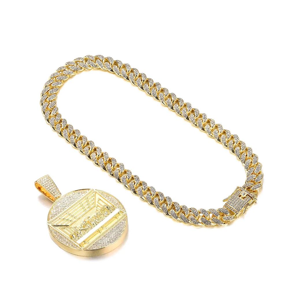 Nouveau dernier dîner pendentif chaîne cubaine collier avec 14mm chaîne glacée mode Hip Hop hommes p