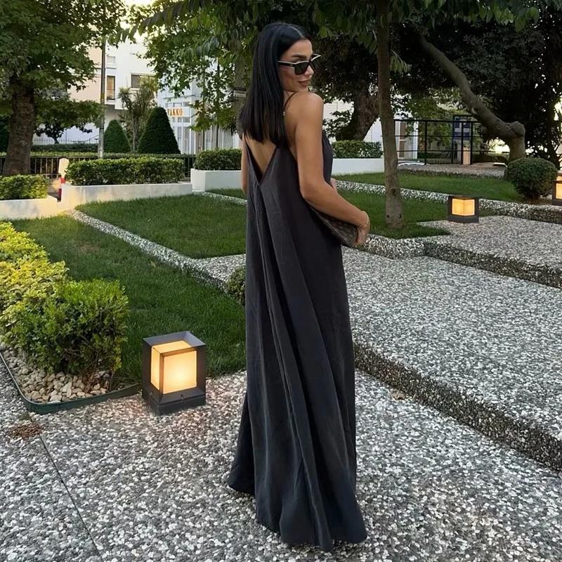 MUJER noir Slip longues robes pour femmes rouge drapé robe d'été femme 2025 Sexy dos nu Maxi robe fe