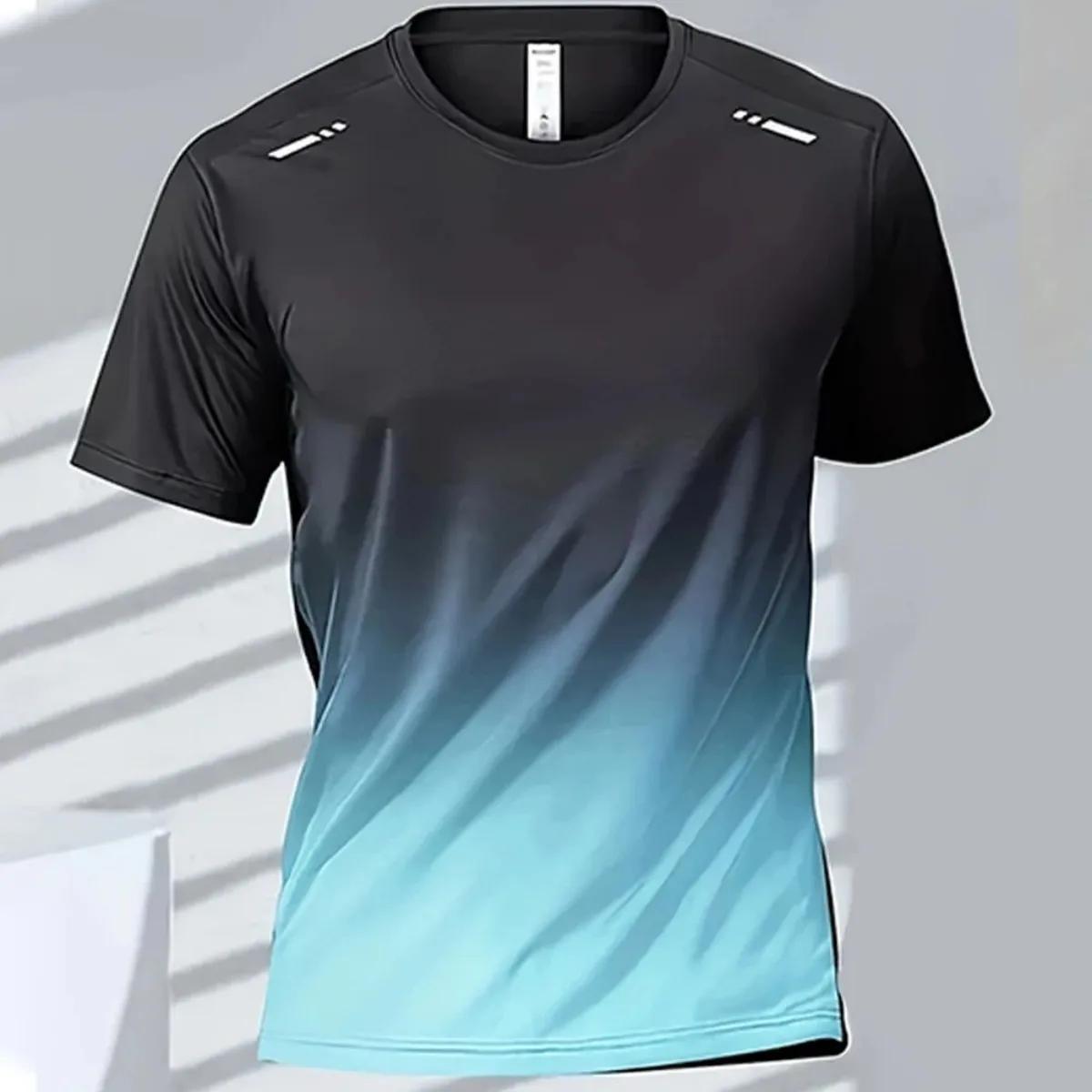 T-shirt col rond pour hommes, confortable et respirant, imprimé dégradé, haut d'extérieur décontract