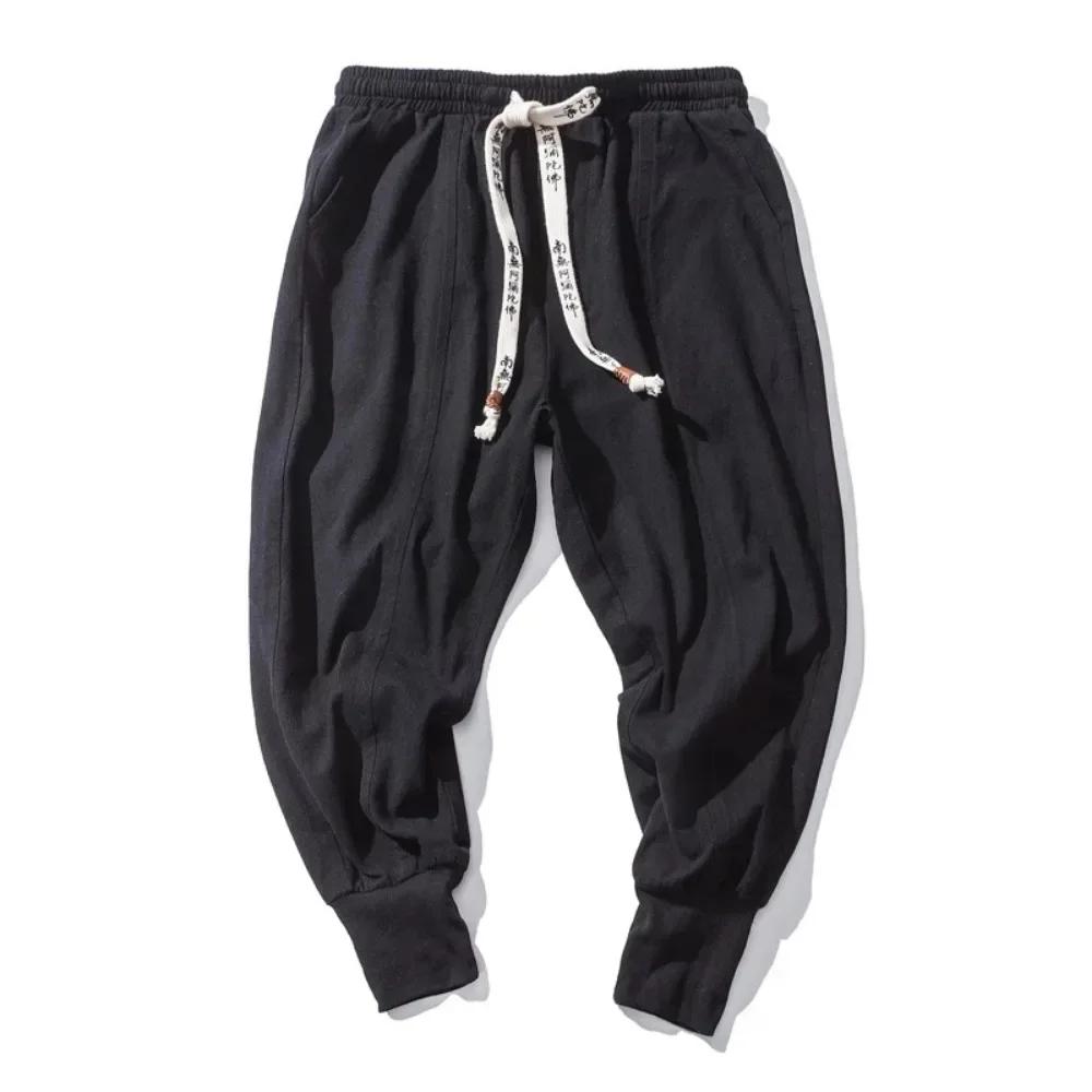 Hommes sarouel Streetwear coton lin Joggers nouveau Baggy Hip Hop mode pantalon décontracté solide p