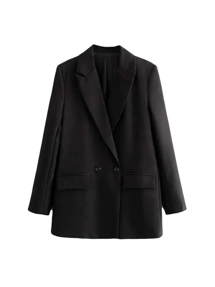 Femmes Chic bureau dame Double boutonnage Blazer Vintage manteau mode col cranté à manches longues d