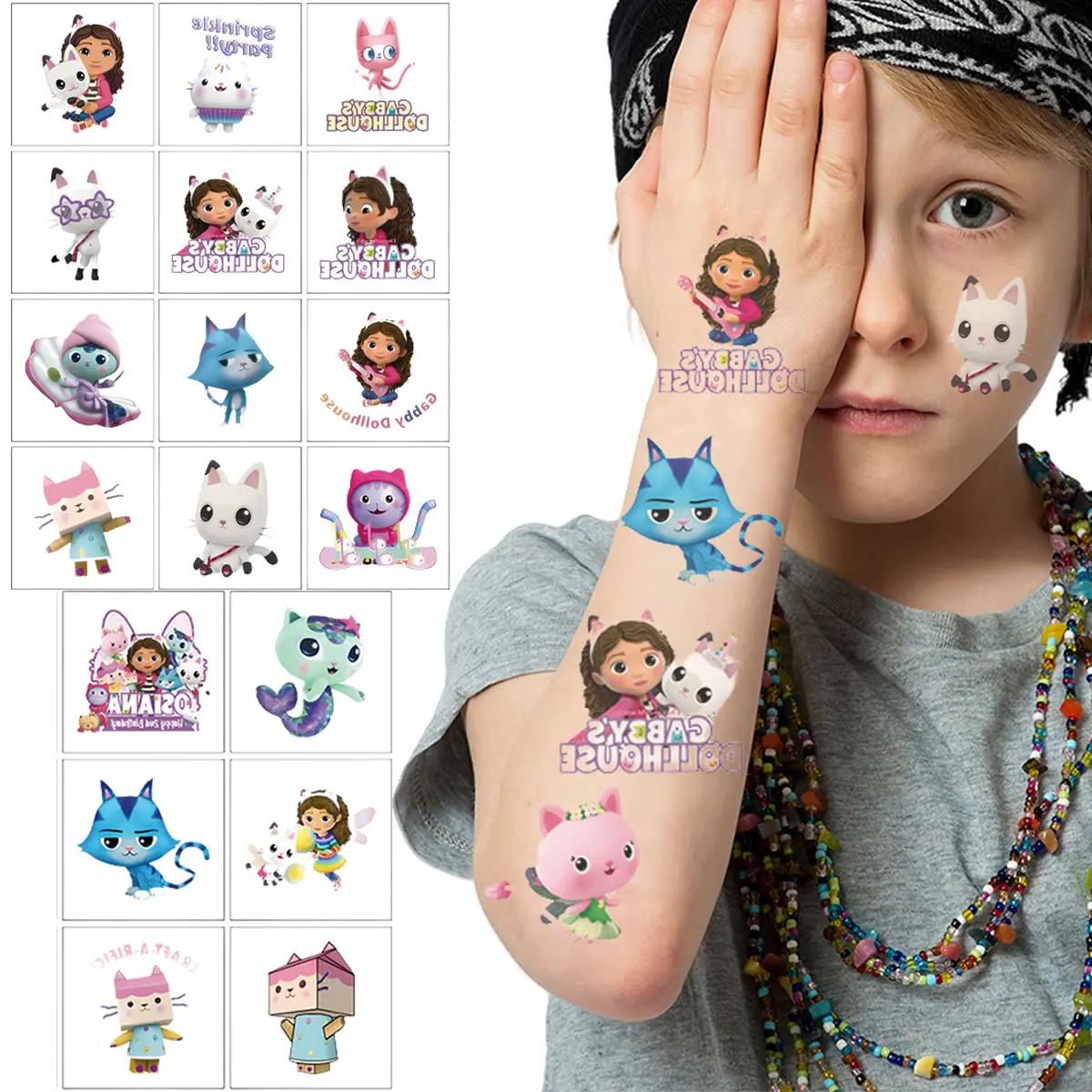 Autocollants de tatouage imperméables pour fête à thème Gabby Dollhouse, 20 pièces, mignons chats de